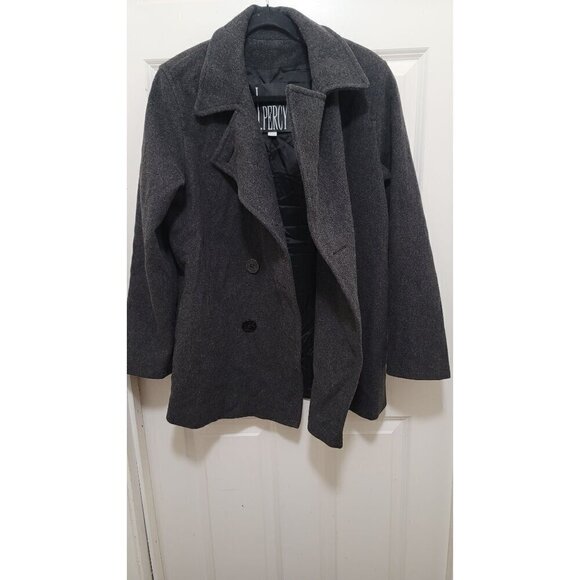 Vintage J.PERCY -Style Womens Double-Breasted Peacoat Wool Blend Charcoal Gray S - Picture 10 of 13